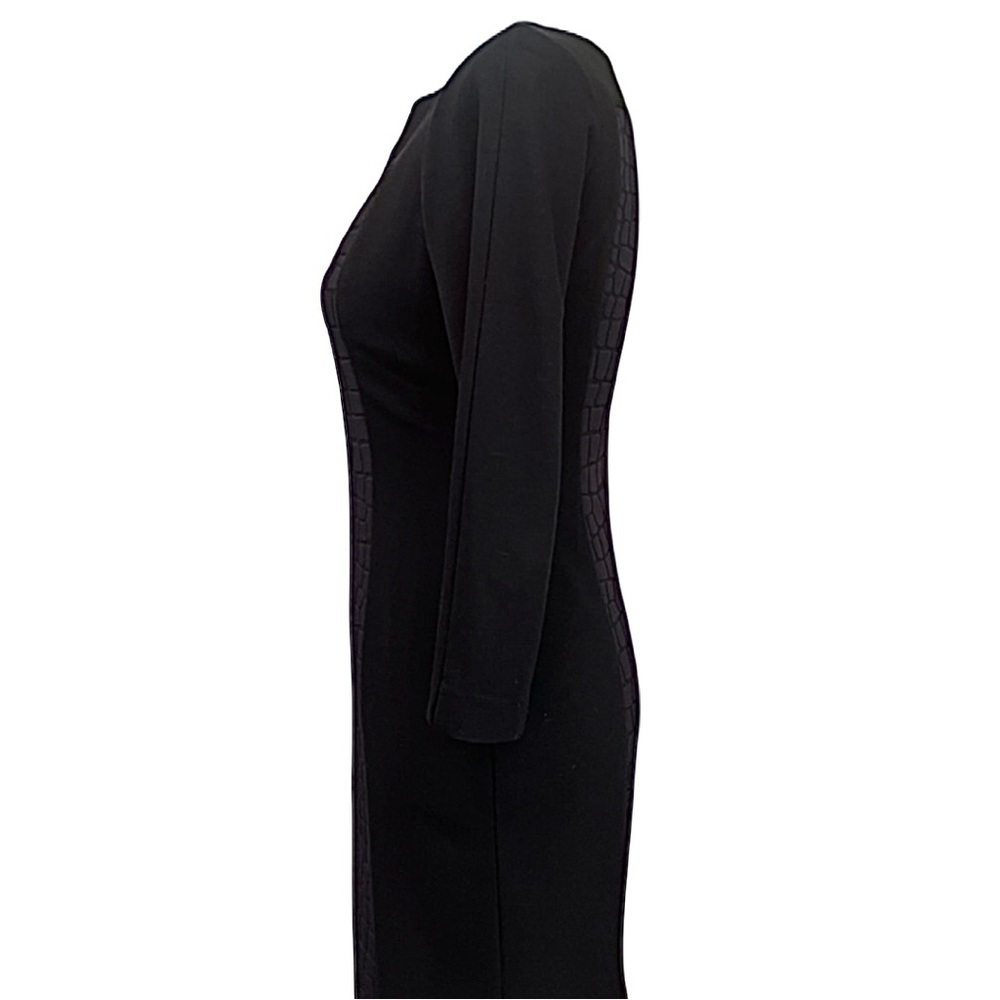Lafayette 148 New York Black 3/4 Sleeve Crew Neck Black Knee Length Dress - Picture 5 of 14